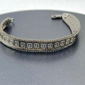 SA Makers Mark Sterling Silver‎ 925 Greek Key Symbol Link Lace Bracelet 7.5”